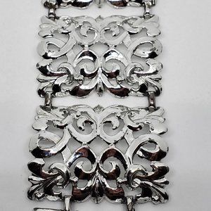 Silver Tone Intricate Panel Design Cuff Bracelet
